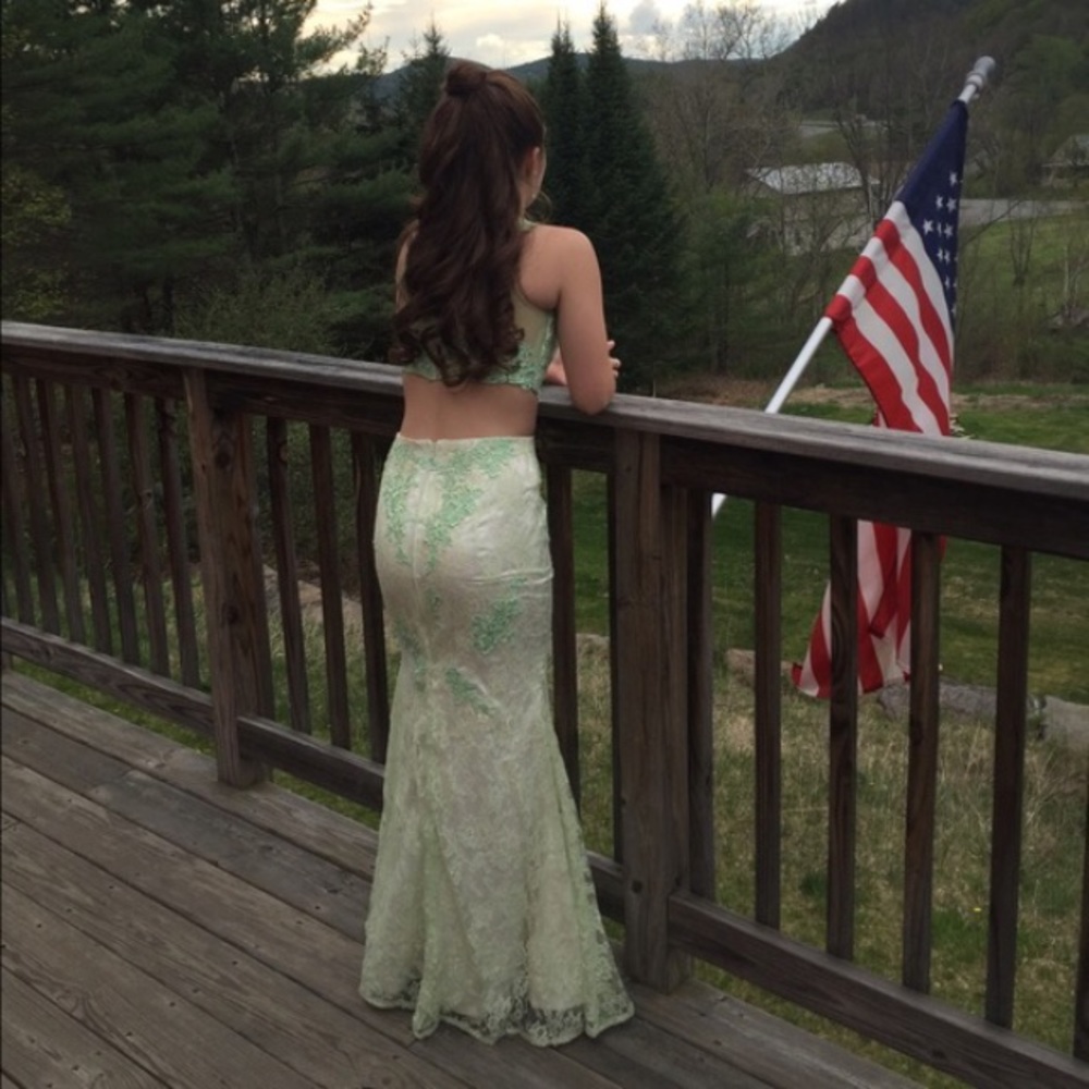 Mint green two piece prom dress